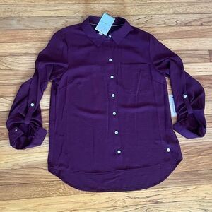 Tommy Hilfiger Womens Collared Button Up Shirt Wine Tasting Purple Size Medium